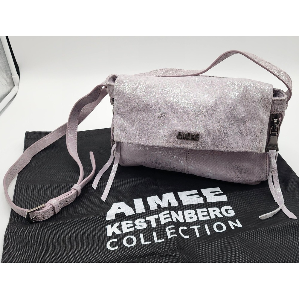 Aimee Kestenberg Crossbody Bag Womens Small Lilac Metallic Leather Dust Bag EXC